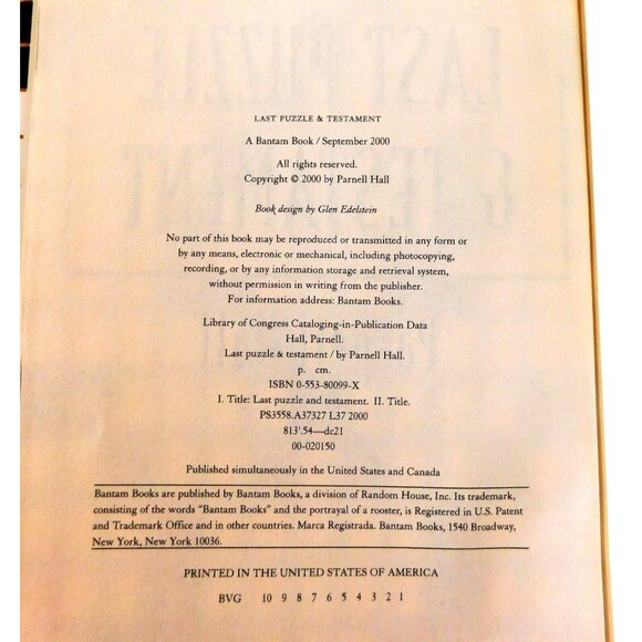 Puzzle Lady Mystery Series Last Puzzle and Testament by Parnell Hall 2000 HBDJ - Picture 4 of 4